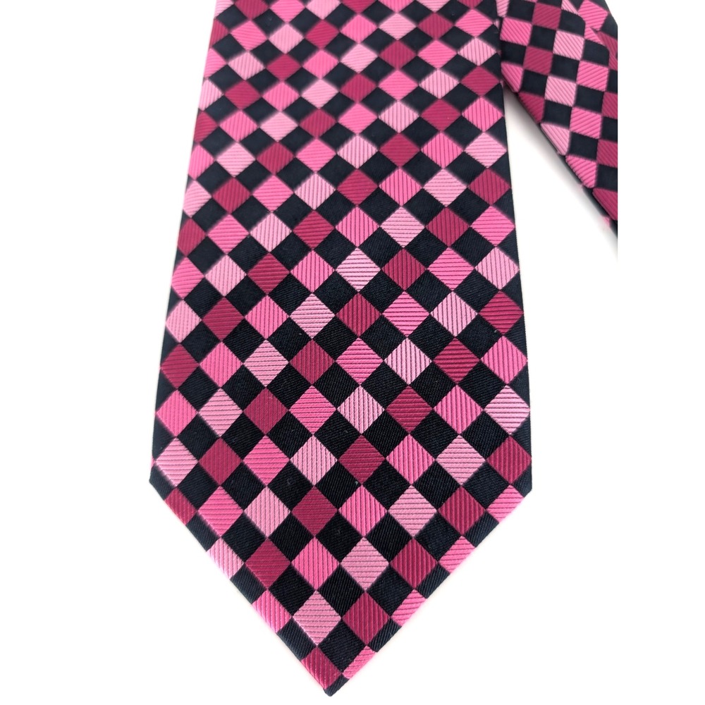 Paul Fredrick Silk Black Pink Diamond‎ Checker Retro Preppy Funky Tie Luxury 4" - Picture 3 of 8